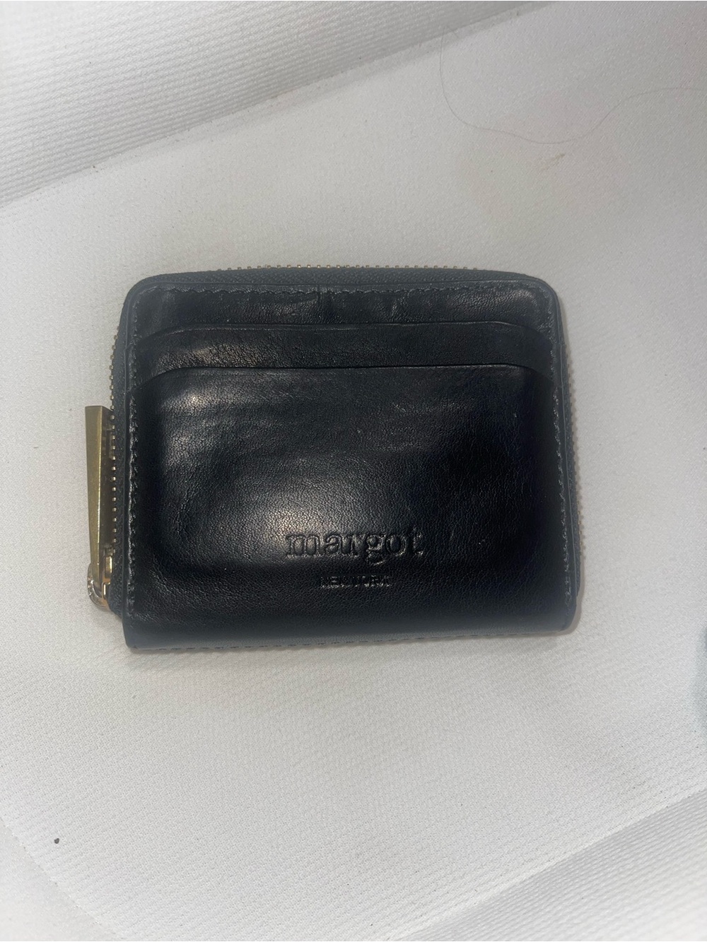 margot Black Leather Zip Card Holder with Gold Zip